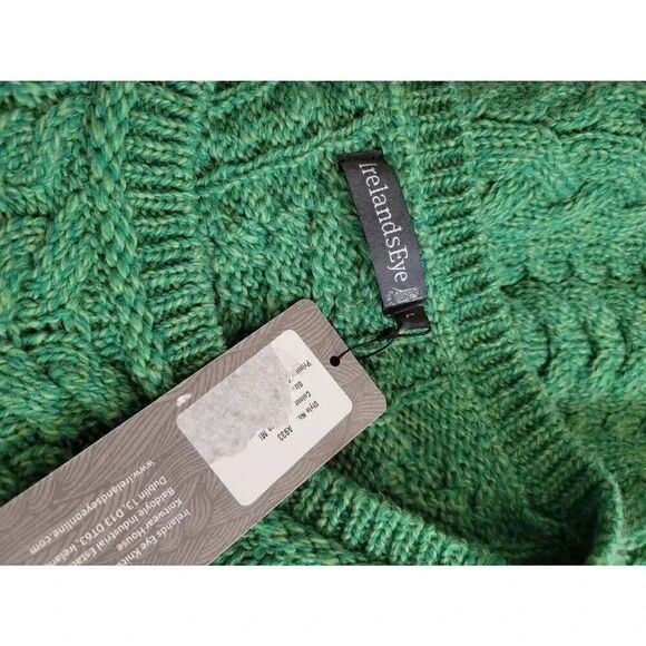 Irelandseye knitwear Primrose A-Line Cable Round Neck Sweater Green Marl L NWT $ - Picture 8 of 8